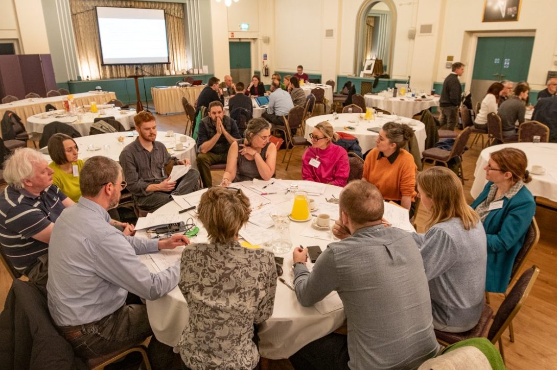 A table discussion among members of the LUNZ Hub during a workshop at the LUNZ Hub launch in Leicester in January 2024