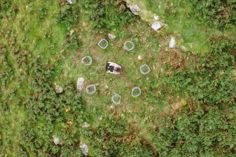 Resonance -Sarah Smout recording cello music for the film, in the centre of the Resonance circle in the Langstrath valley
